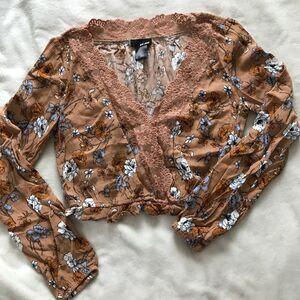 S Long Sleeve floral crop top